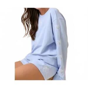 NEW MAIN STRIP bow embroidered lounge set in blue